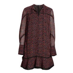 Proenza Schouler Cracked Pattern Dress Womens 2 Red Black V-Neck Long Sleeve